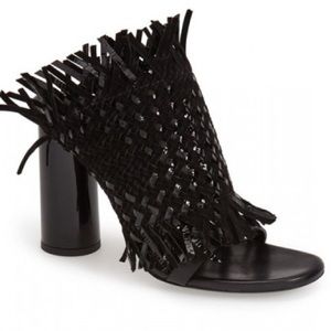 Proenza Schouler Black Woven Fringe Mules Sandals 38